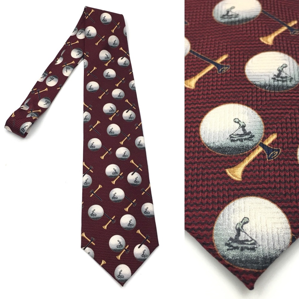 Red Black Golfing‎ Necktie Golf Balls Tees Pattern